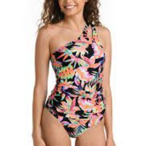 LA BLANCA WOMEN'S BEST ESCAPE ONE SHOULDER FLORAL SWIMMING TANKINI SIZE US 8 NEW